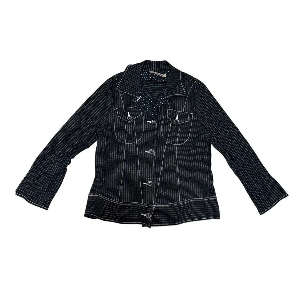 Y2K 90s Black‎ Button Up White Stitching Railroad Utility Stripes Western Grunge - Picture 7 of 11